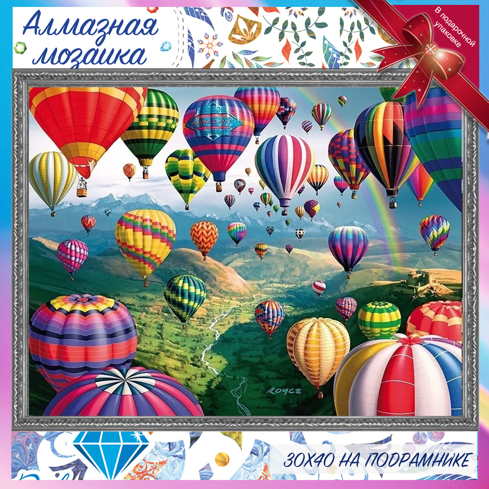 Алмазная мозаика на подрамнике Воздушные шары в небе. Картина стразами 30 на 40 - воздушные разноцветные #1