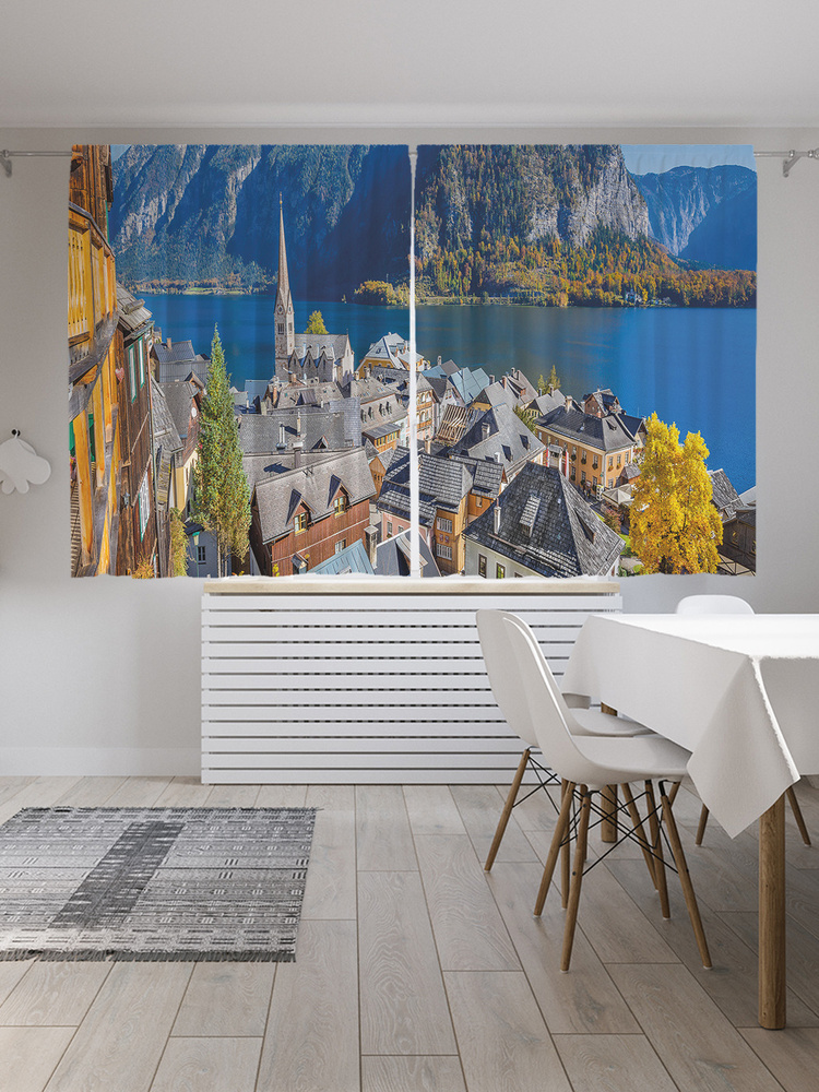 Фотошторы для кухни и спальни JoyArty Oxford DeLuxe "Гальштат в Австрии", 2 полотна со шторной лентой #1
