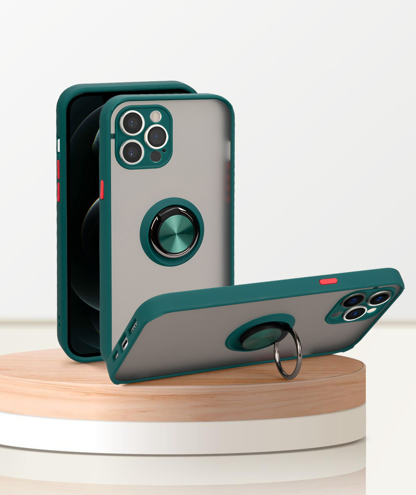 Чехол для айфон 11 про макс / iphone 11 pro max, зеленый, с кольцом, магнитный, подставка, защита камеры #1