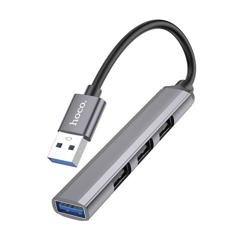 HUB хаб USB 4 в 1 Hoco HB26 в металлическом корпусе / Концентратор 4 USB / USB 3.0 хаб / USB-A разветвитель #1