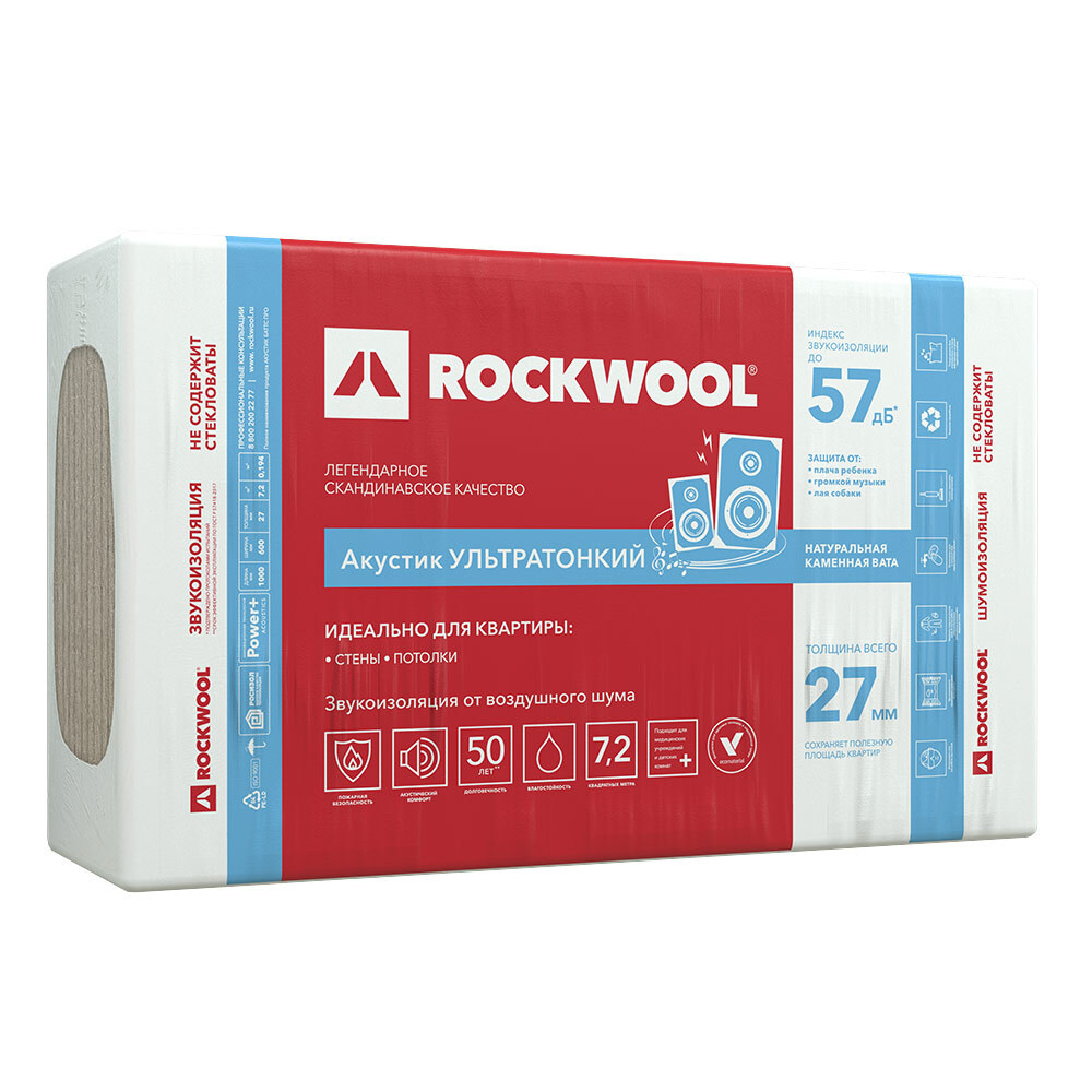 Шумоизоляция Rockwool Акустик Баттс ПРО Ультратонкий 27х600х1000 мм 7,2 кв.м  #1