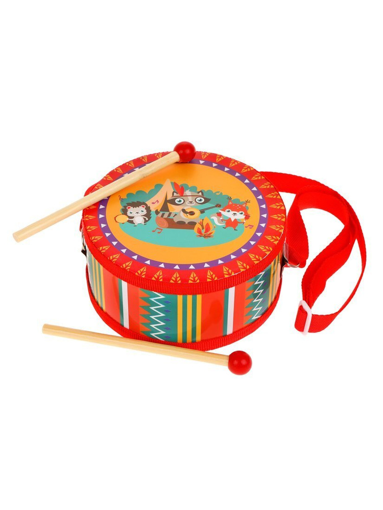 Музыкальный инструмент игрушечный Барабан с палочками, 17 см  #1