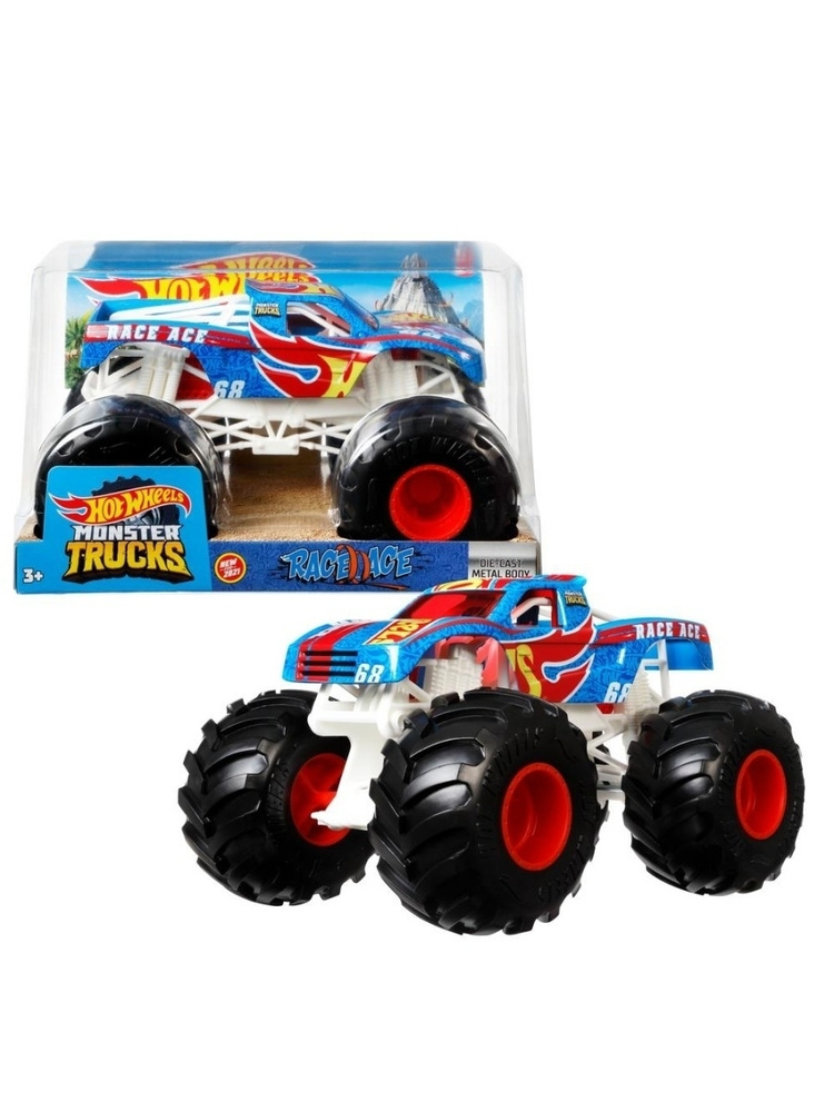 GTJ37 Машинка металлическая игрушка Hot Wheels Monster Trucks Монстр трак коллекционная модель 1:24 RACE #1