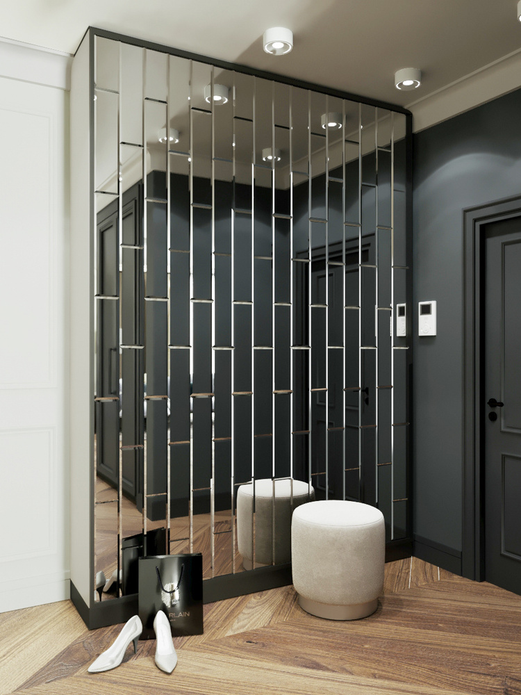 Зеркальная плитка ДСТ, панно на стену 216х252 см., цвет серебро, форма прямоугольник 24х12 см.  #1