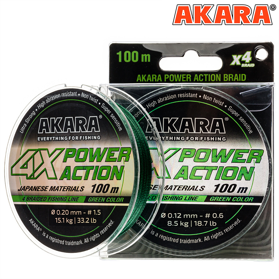 Шнур Akara Power Action X-4 Green 100 м 0,16 #1