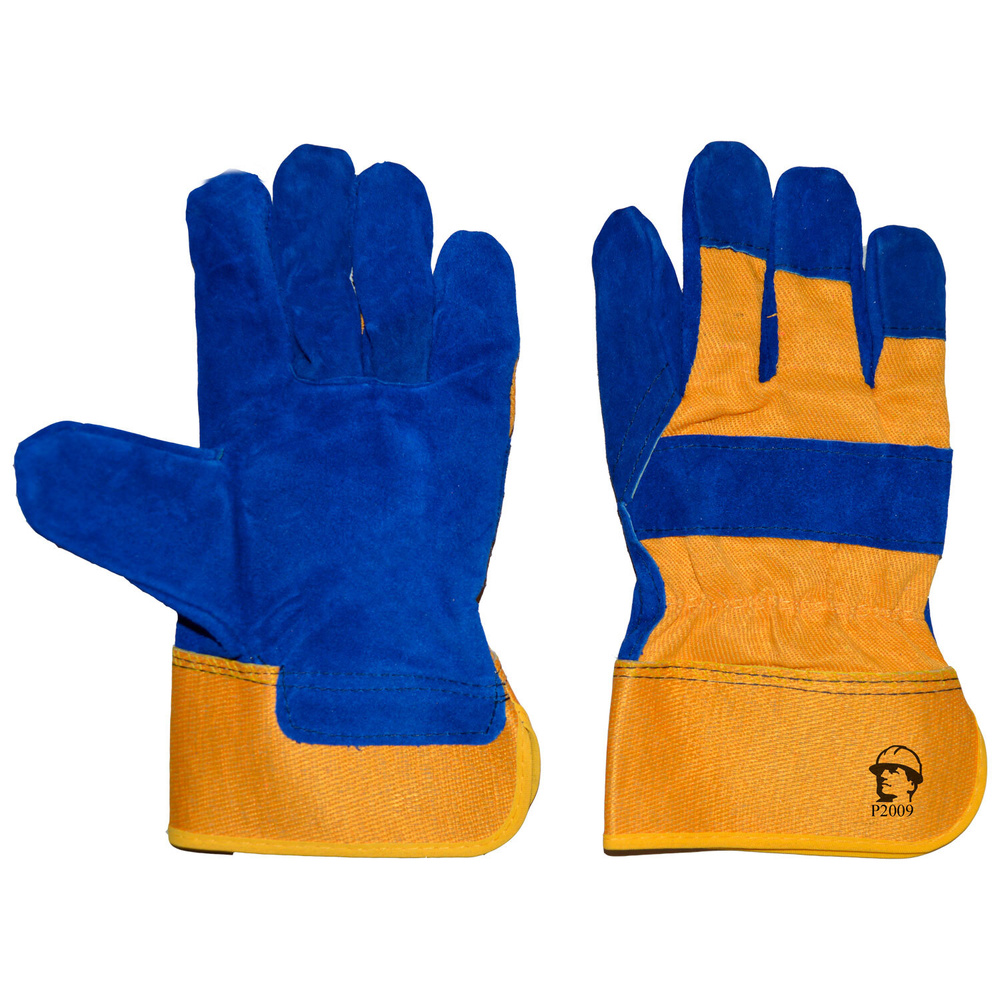 Перчатки Опторика спилковые комбинированные (2009), синий/желтый  #1