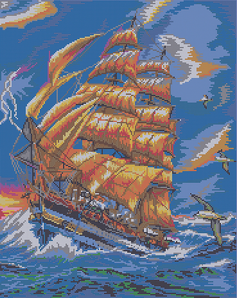 Набор для вышивания бисером Тайвань, картина Вышивочка "Корабль" 38х48см, подарок для творчества, хобби, #1