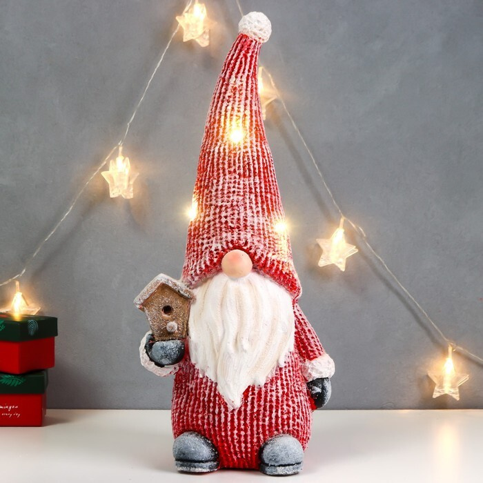 Сувенир керамика свет .Дедуля Мороз в красном полосатом наряде со скворечником .47х21х15 см 756797 . #1