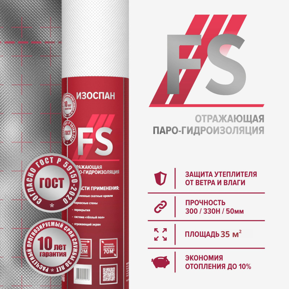 Пароизоляция Изоспан FS 35 м.кв. энергосберегающая отражающая пленка пароизоляционная  #1