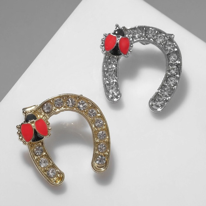 Queen Fair, Брошь "Подкова" на удачу с божьей коровкой, цвет МИКС, 2 ...