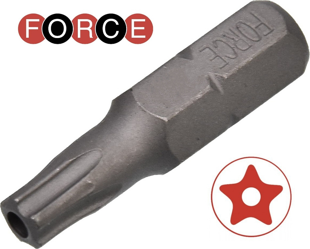 Бита торкс 1/4" пятилучевая звезда TS10/звездочка TORX 25 мм с отверстием FORCE 12F2510  #1