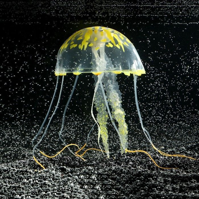 Декор для аквариума Медуза силиконовая, с неоновым эффектом, 10 х 10 х 20,5 см, желтая, 1 шт.  #1
