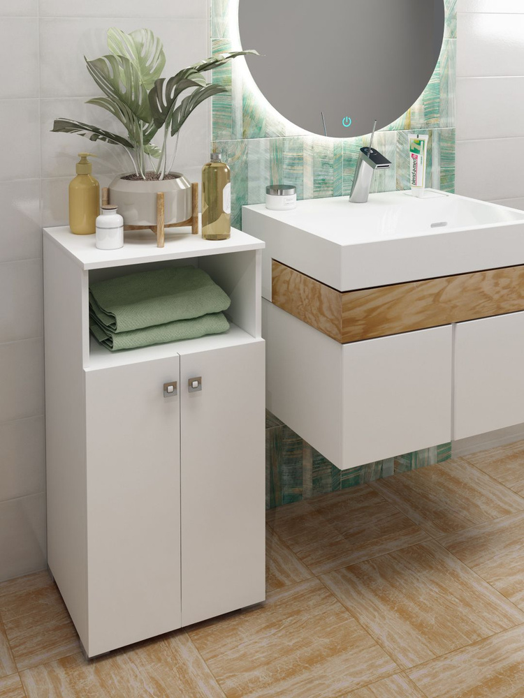 REGENT style Шкаф-пенал для ванной, ПеналВиола2д1н/бел, 40х35х83.6 см, Универсальный  #1