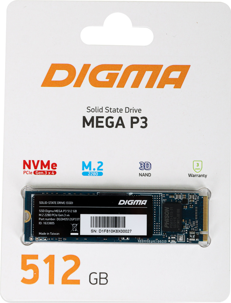 Digma 512 ГБ Внутренний SSD-диск SSD PCI-E x4 Mega P3 M.2 2280 (DGSM3512GP33T) #1