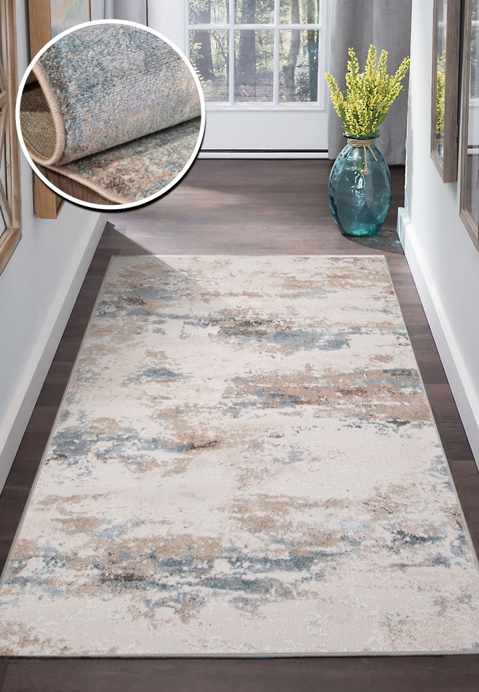 Ekocarpet Ковер NATUREL D994 BEIGE-BLUE в современном стиле лофт, хай-тек / Ковровая дорожка с рельефным #1