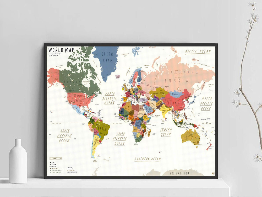 101 ПОСТЕР Постер "Карта мира современная настенная, размер 59х84см без рамы. Дизайнерский плакат - Карта #1