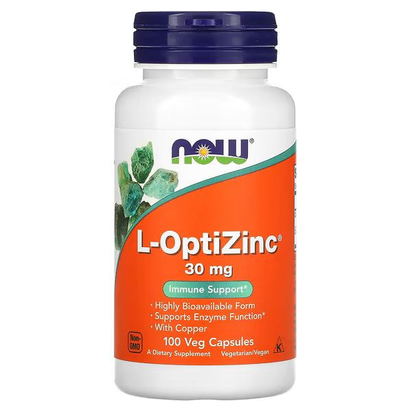 Цинк витамины, оптицинк, медь NOW L-OptiZinc 30 мг 100 растительных капсул  #1