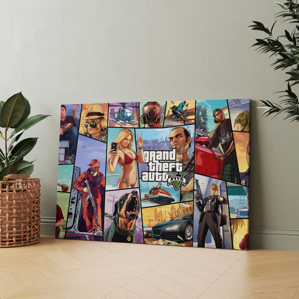 Картина на холсте (grand theft auto v iv игра gta 5) 50x70 см/для интерьера/в комнату/на стену/в подарок #1