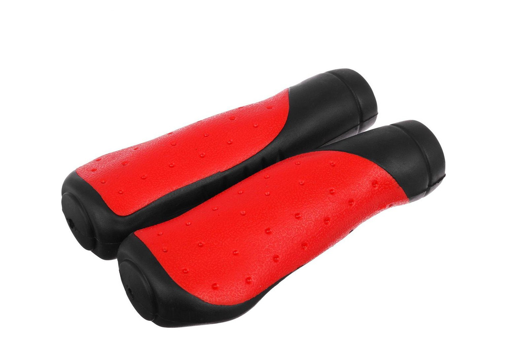 Грипсы велосипедные (130mm) (резиновые, анатомические, цвет черный/красный)  #1