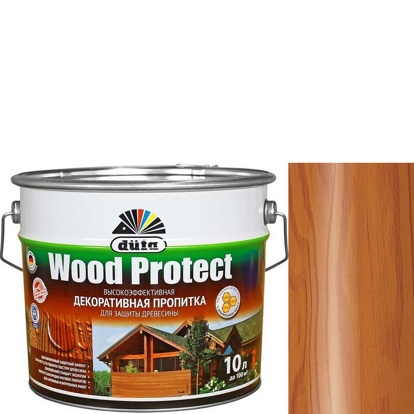 Пропитка декоративная для защиты древесины Dufa Wood Protect тик 10 л.  #1
