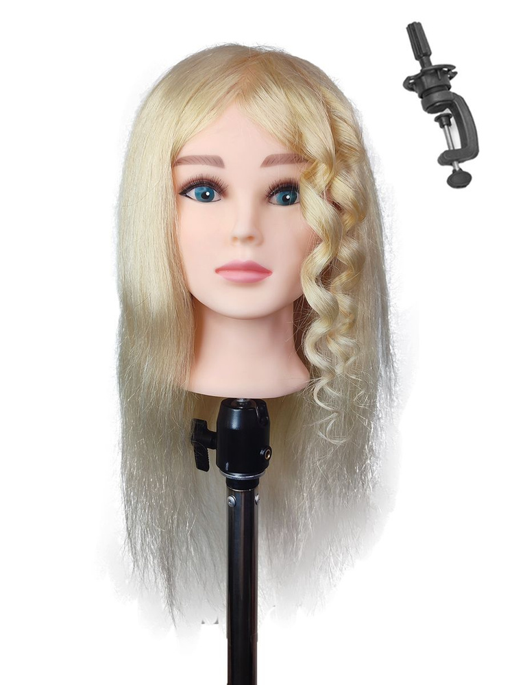 Учебная голова манекен с натуральными волосами блондинка 50см  #1