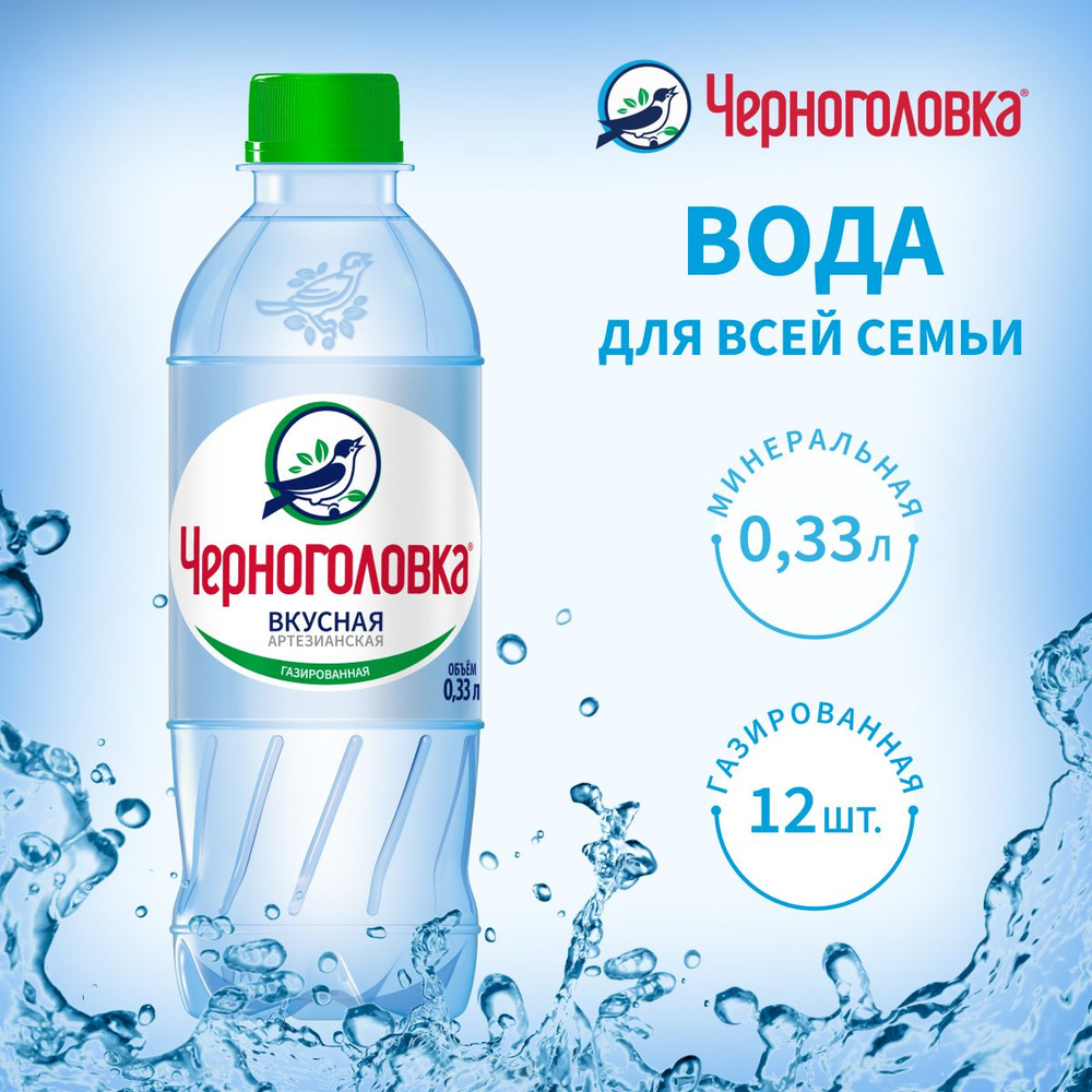 Вода минеральная ЧЕРНОГОЛОВКА газированная, 12 шт по 0,33 л, ПЭТ  #1