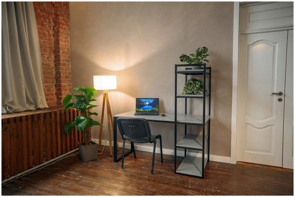 Стол со стеллажом Birman, серый/черный каркас, для офиса #1