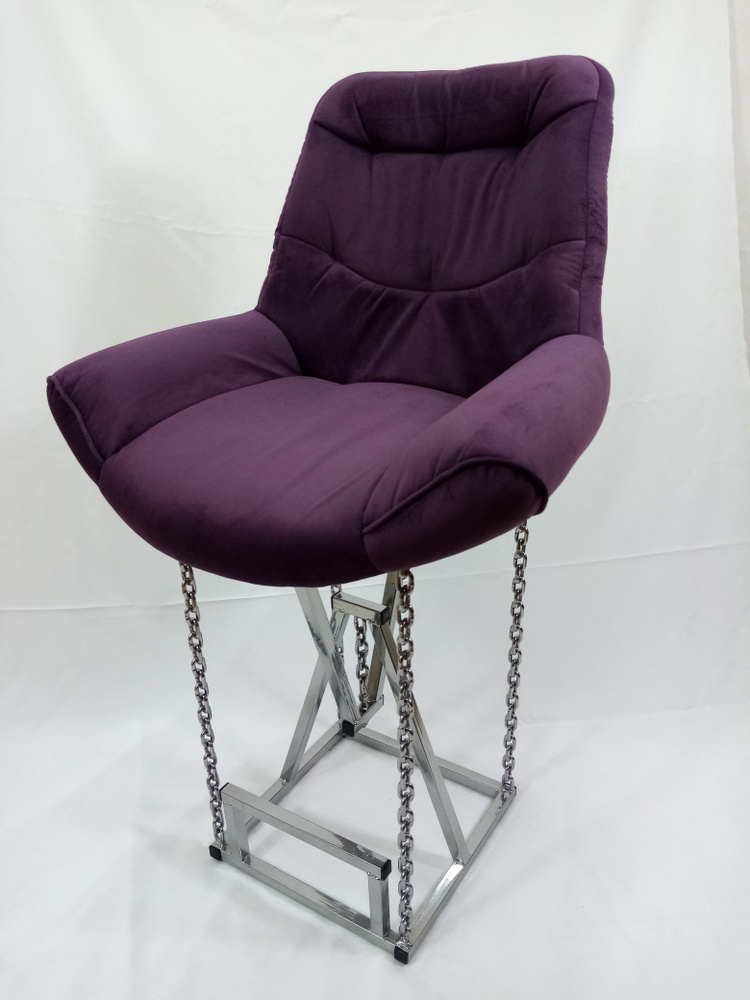 Барный стул Лофт Grand на цепях, (высота сиденья 67 см), велюр фиолетовый, каркас серый металлик  #1