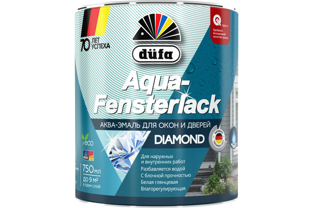 Эмаль для окон и дверей влагорегулирующая Dufa Aqua-Fensterlack глянцевая белая 0,75 л.  #1