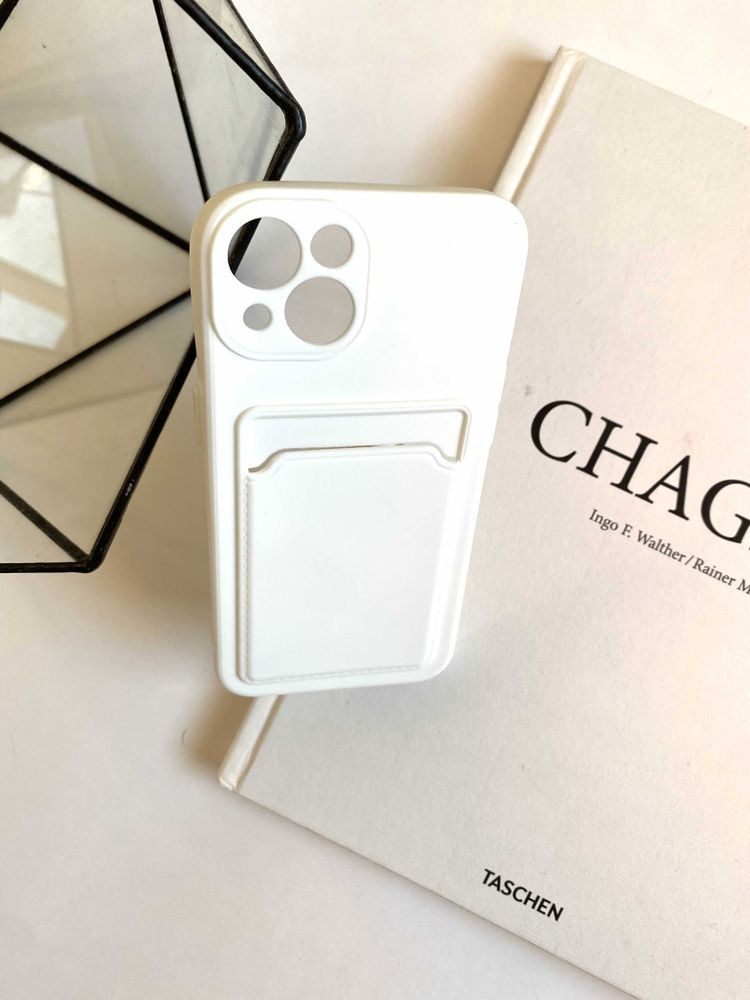 Чехол для iPhone 13 mini белый с держателем для карт и Soft-touch #1