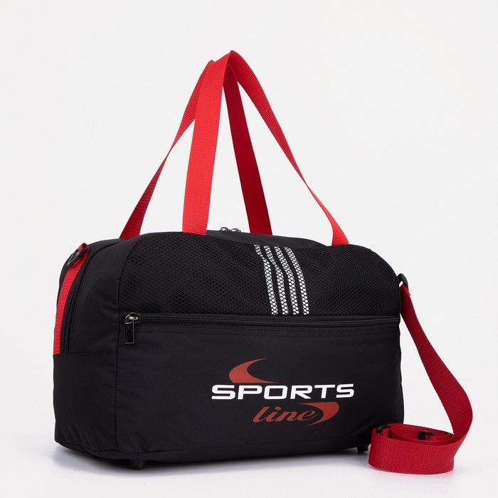 AMEN Сумка спортивная на молнии, наружный карман, длинный ремень, цвет чёрный/красный  #1