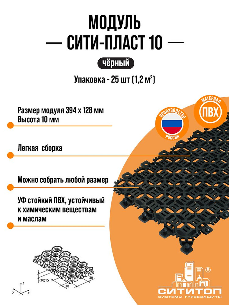 Модульное покрытие СитиТоп Сити-пласт 10 Антикаблук (128х394 мм.) Черный  #1