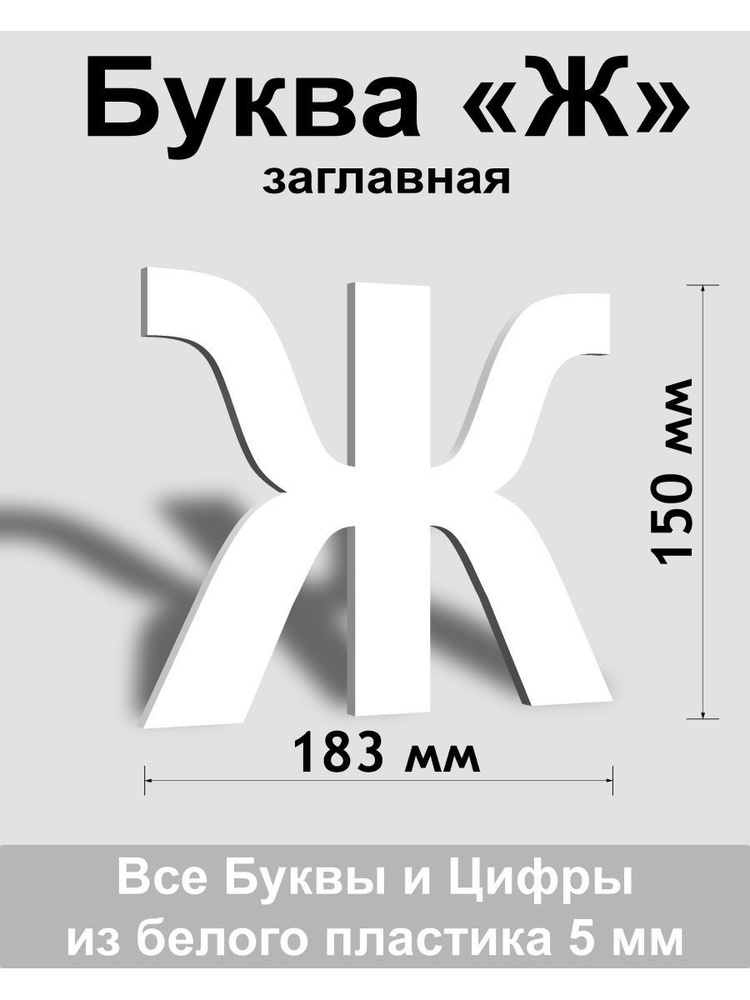 Заглавная буква Ж белый пластик шрифт Arial 150 мм, вывеска, Indoor-ad  #1