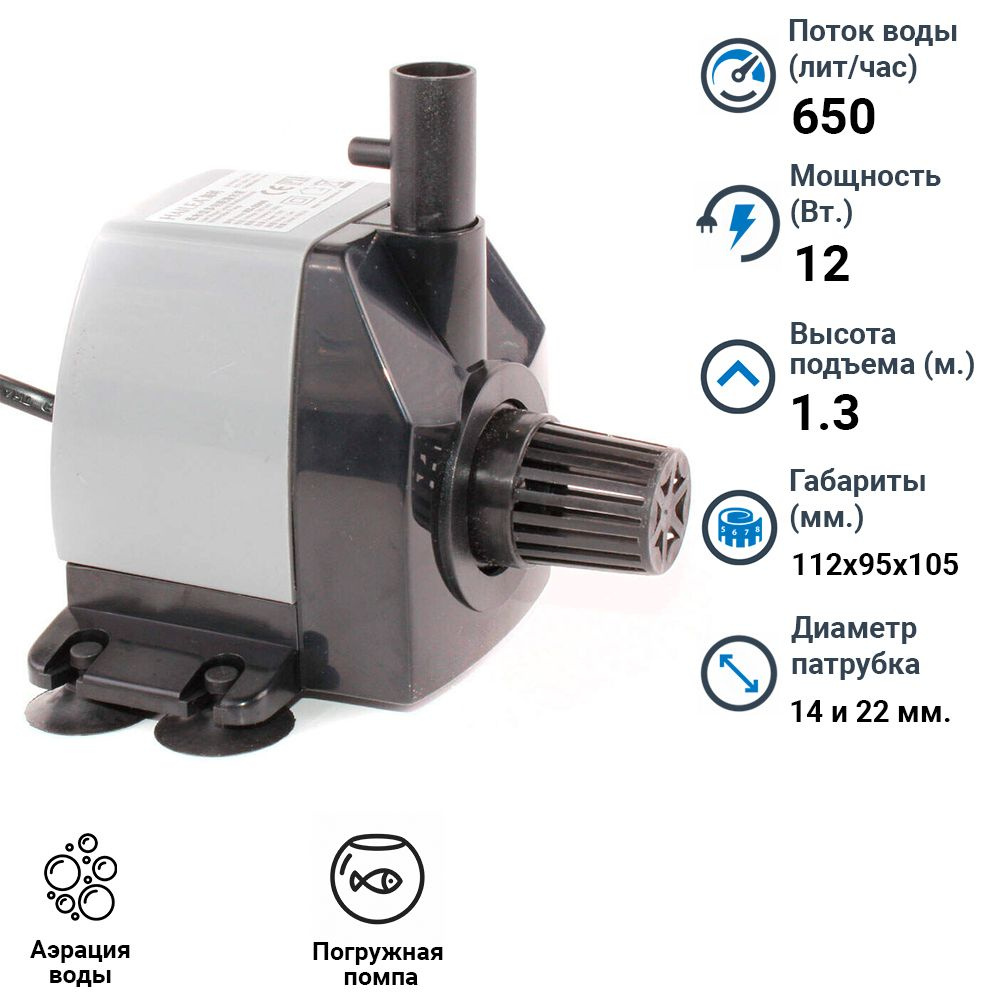 Помпа насос для аквариума Hailea HX 2500 (650 лит/час. 12 Вт. высота  подъема 1.3 м.). Помпа подъемная, погружная с насадкой для аэрации  кислородом. - купить с доставкой по выгодным ценам в интернет-магазине OZON  (338078517)