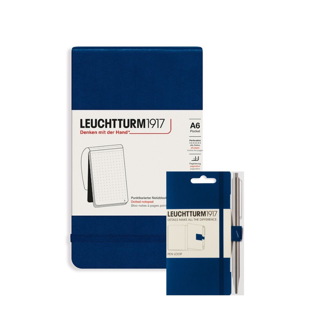 Комплект Leuchtturm1917, темно-синий: блокнот Reporter Notepad Pocket, А6, в точку + держатель для ручки #1