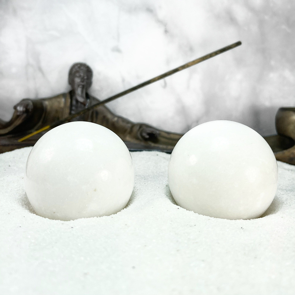 Массажные шары Баодинг - диаметр 48 мм, натуральный камень, мраморная крошка, цвет белый, 2 шт - для #1