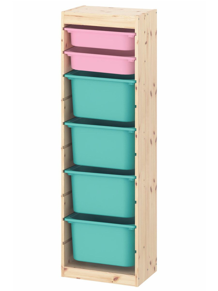Стеллаж для игрушек с розовыми и бирюзовыми ящиками для хранения вещей (2+4), 44х30х142 см  #1