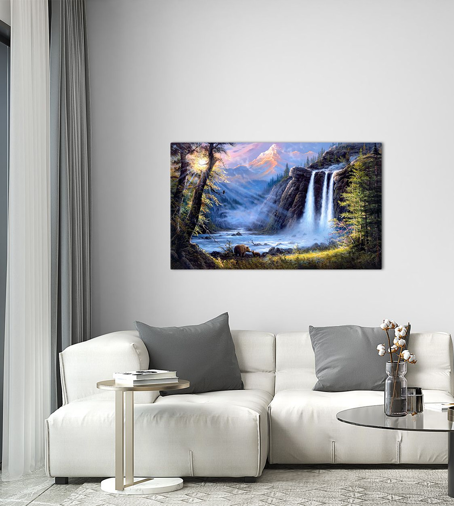Картина "Горы водопад" 60х100 см XS17 #1
