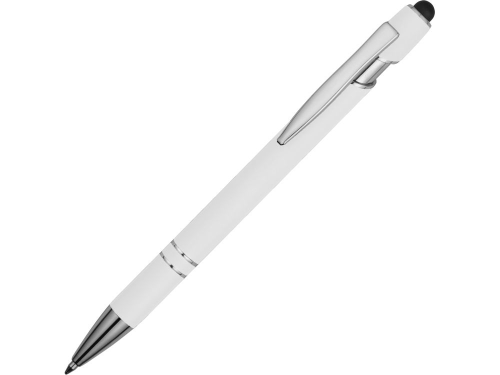 Ручка металлическая soft-touch шариковая со стилусом Sway, белый/серебристый  #1
