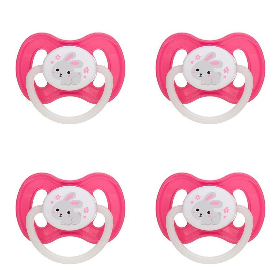 Canpol Babies Пустышка латексная со светящимся колечком "Bunny&Company" 6-18 месяцев, розовая, 4 штуки #1