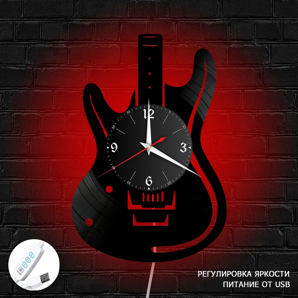 Настенные часы RedLaser "Музыка из винила с красной подсветкой, №12", 30 см  #1