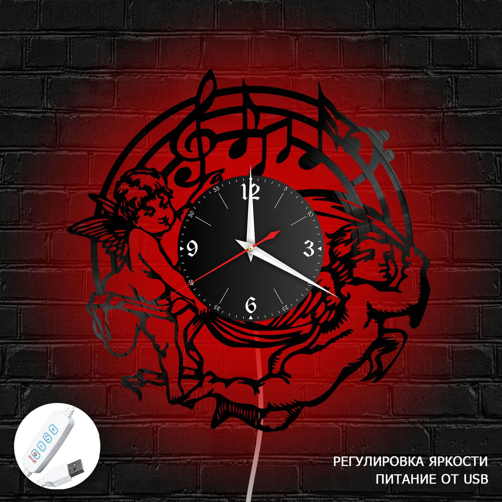 Настенные часы RedLaser "Музыка из винила с красной подсветкой, №18", 30 см  #1