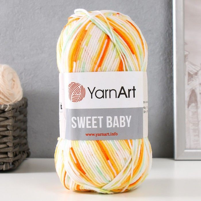 Пряжа для вязания YarnArt "Sweet Baby" 100% акрил 300м/100г, 902 жёлтый-белый-салат  #1