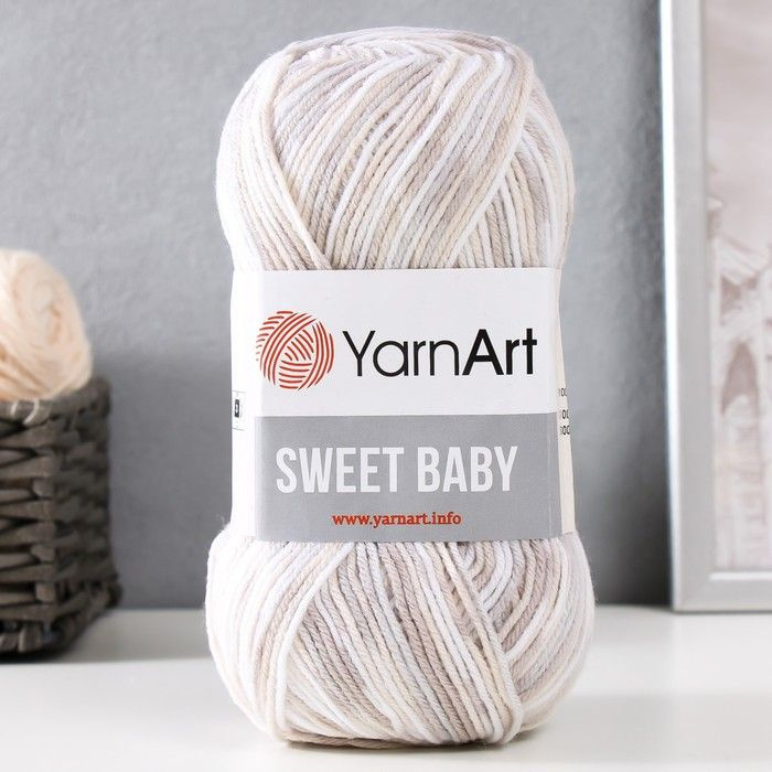 Пряжа для вязания YarnArt "Sweet Baby" 100% акрил 300м/100г, 908 белый-бежевый-серый  #1