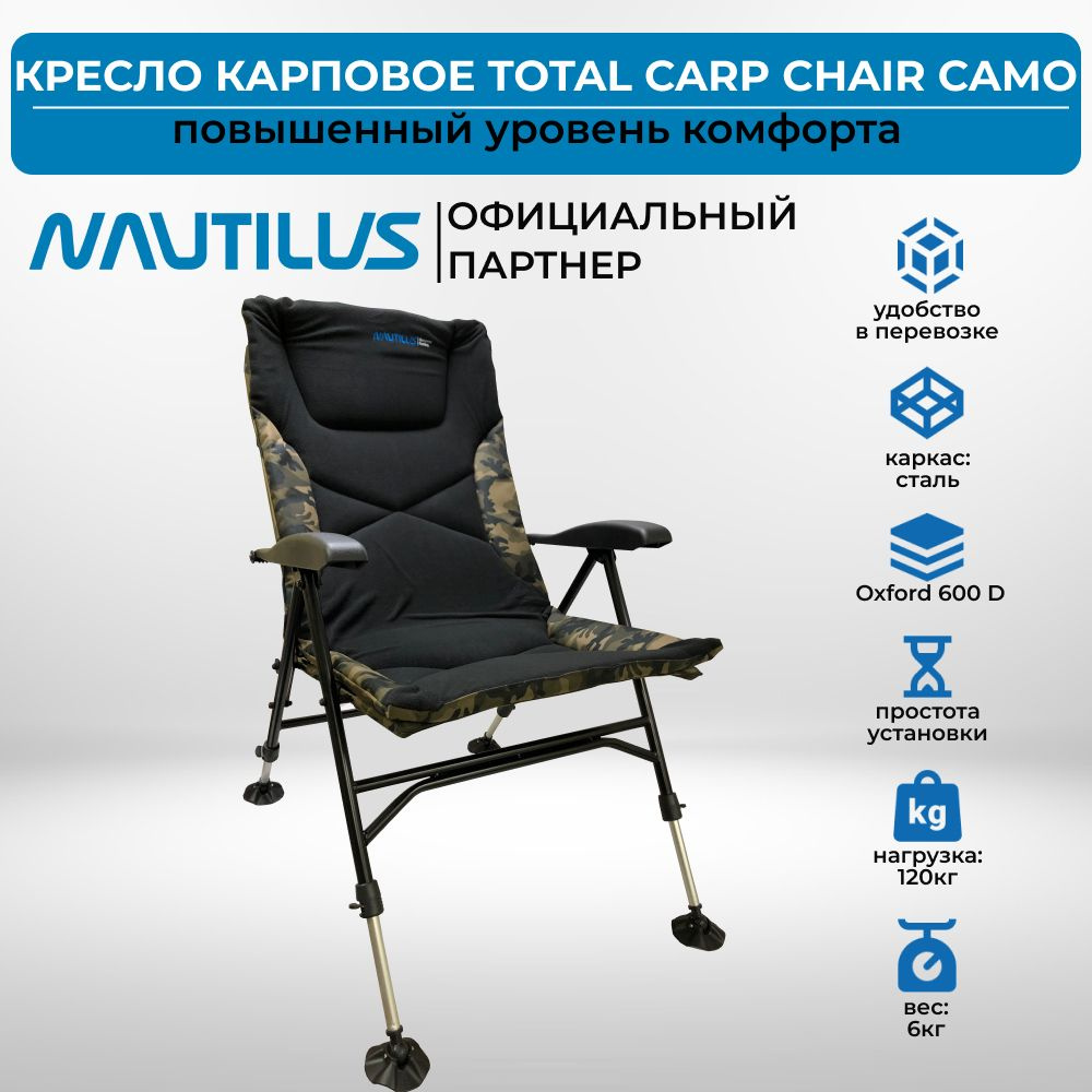 Кресло Nautilus Total Carp Chair Camo 48x39x66см нагрузка до 120кг #1