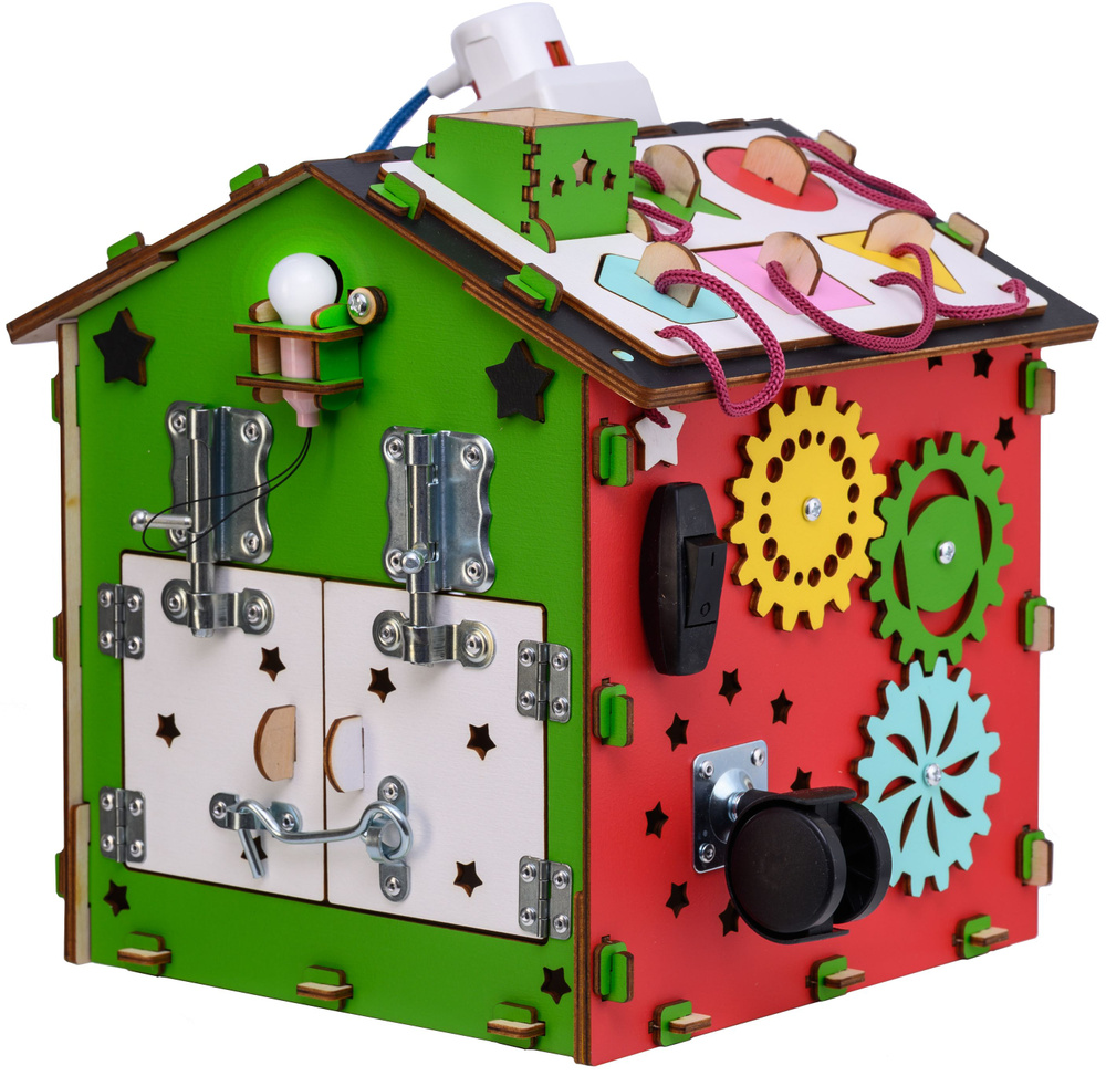 Бизиборд домик развивающий для мальчиков и девочки со светом цветной бизидом Уцененный товар  #1