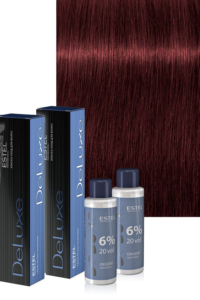 Estel Deluxe 4/5 Шатен красный Краска для волос 60 мл. - 2 шт. + Оксигент 6% 60 мл. - 2шт.  #1