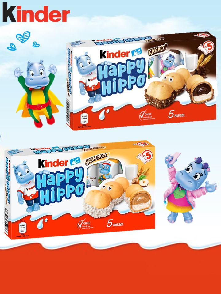 Батончики Kinder Happy Hippo Hazelnut 103 гр / Kinder Happy Hippo Cacao 104 гр #1