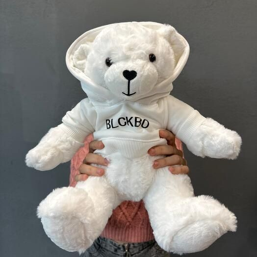 Мягкая игрушка Белый плюшевый мишка BLCKBO в худи, медведь Блэкбо, 30 см  #1