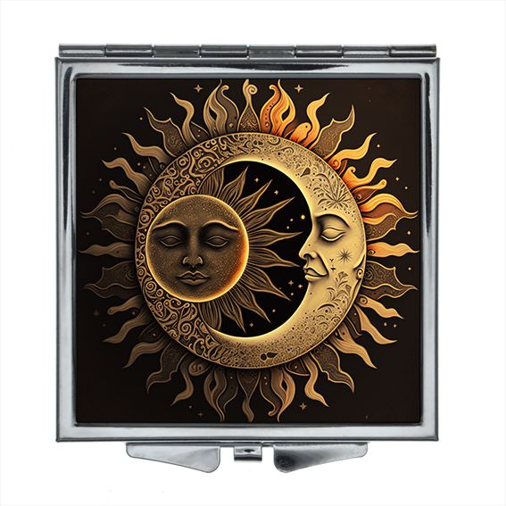 Складное зеркало квадратное Солнце и луна #1